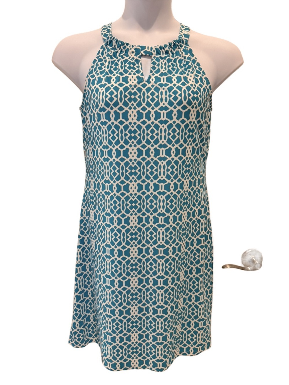 Jude Connally “Lisa” Teal Geometric Halter Mini Dress. Medium.